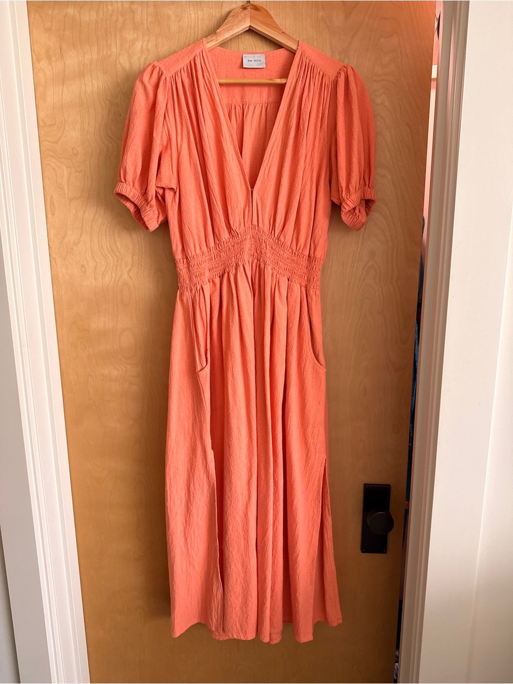 Midi Dress in Soft Peach with Smocked Waist